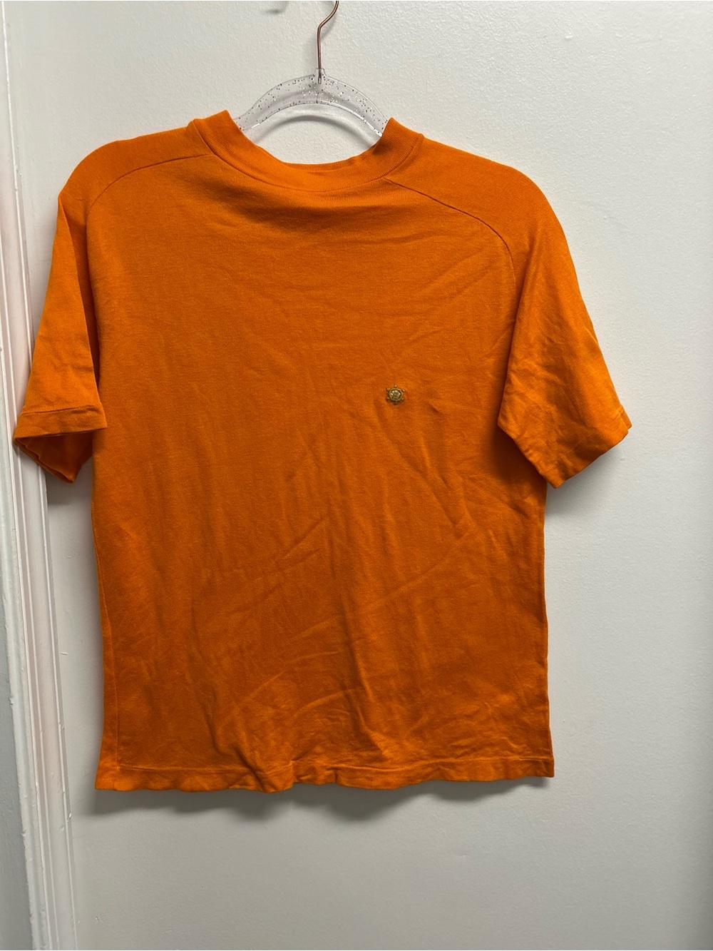 Vintage Men's Orange Short-Sleeve Mock neck with Ship’s Wheel Emblem